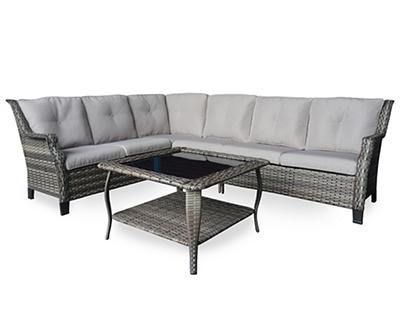 Real Living Rockbridge Gray All-Weather Wicker Cushioned Patio Sectional & Coffee Table Set