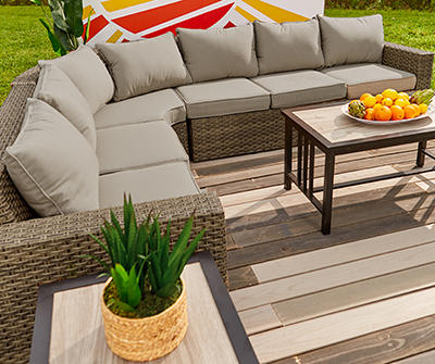Broyhill Eagle Brooke Tan All-Weather Wicker Cushioned Patio Sectional