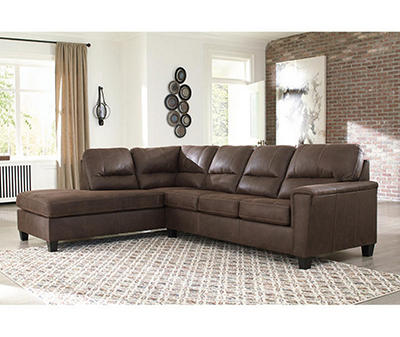 Signature Design By Ashley Navi Chestnut Faux Leather Sectional with Left-Facing Chaise