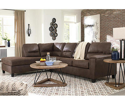 Signature Design By Ashley Navi Chestnut Faux Leather Sectional with Left-Facing Chaise