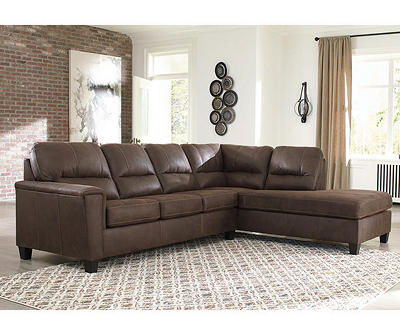 Signature Design By Ashley Navi Chestnut Faux Leather Sectional with Right-Facing Chaise