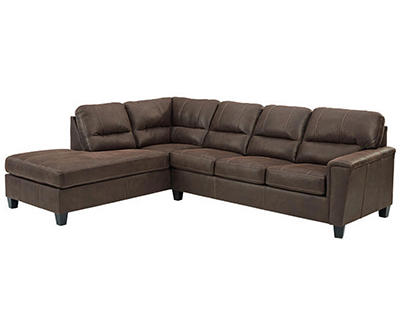 Signature Design By Ashley Navi Chestnut Faux Leather Sleeper Sectional with Left-Facing Chaise