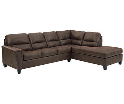 Signature Design By Ashley Navi Chestnut Faux Leather Sleeper Sectional with Right-Facing Chaise