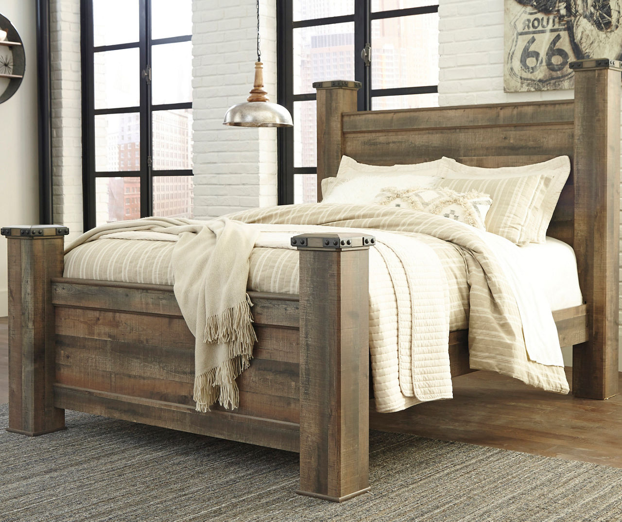 Cama tamanho Queen Semi Poster Trendy em acabamento Walnut YT-506