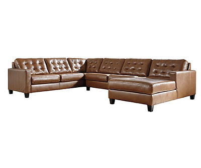 Signature Design By Ashley Baskove 4-Piece Leather Sectional with Right-Arm-Facing Chaise