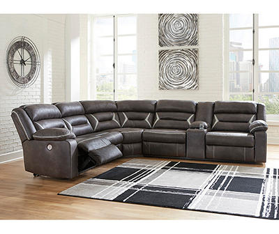 Signature Design By Ashley Kincord 4-Piece Faux Leather Power Reclining Sectional with Right-Arm-Facing Console Sofa