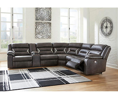 Signature Design By Ashley Kincord 4-Piece Faux Leather Power Reclining Sectional with Left-Arm-Facing Console Sofa