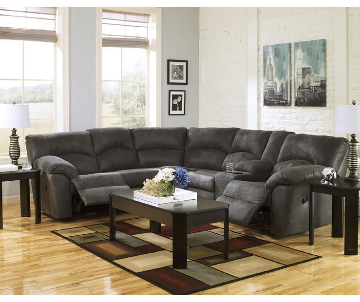 Signature Design By Ashley Tambo Pewter Faux Leather Reclining Sectional