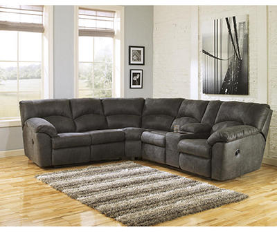 Signature Design By Ashley Tambo Pewter Faux Leather Reclining Sectional