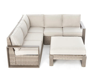 Broyhill Crestfield All-Weather Wicker Cushioned Patio Sectional & Ottoman Set