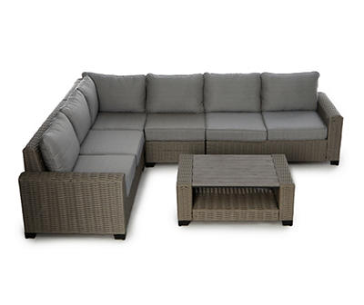 Broyhill Pembroke 5-Piece Wicker Cushioned Patio Sectional & Coffee Table Set