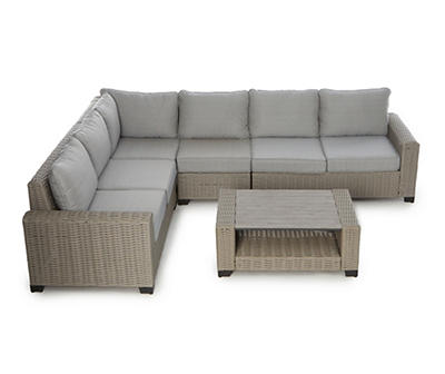 Broyhill Pembroke 5-Piece Light Wicker Cushioned Patio Sectional & Coffee Table Set