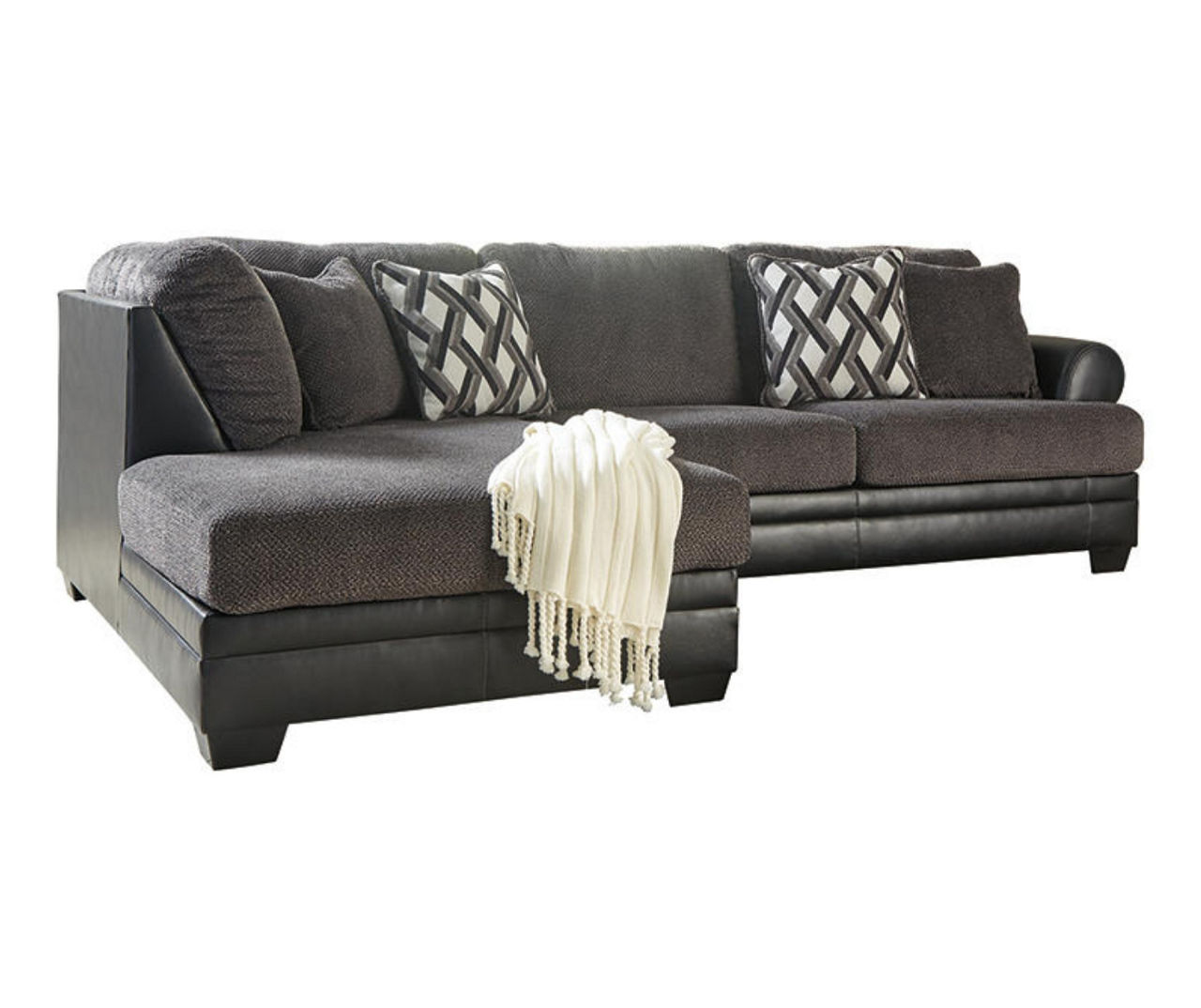 Signature Design By Ashley Kumasi Gray Faux Leather Sectional with Left-Facing Chaise