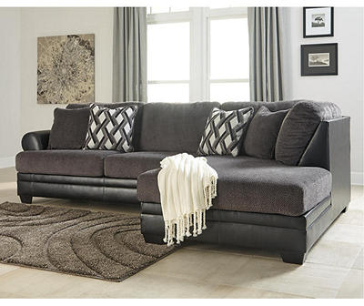 Signature Design By Ashley Kumasi Gray Faux Leather Sectional with Right-Facing Chaise