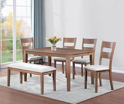 Real Living Marley Light Walnut 6-Piece Dining Set with Bench