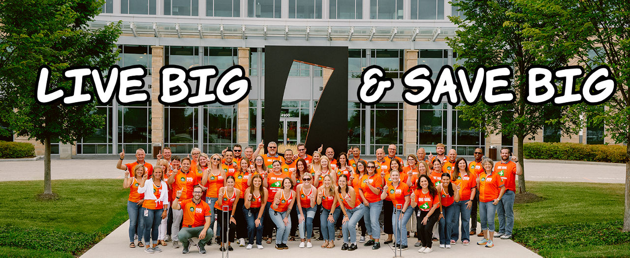 'Live Big and Save Lots'; Big Lots employees outside corporate headquarters in Columbus, Ohio, United States.