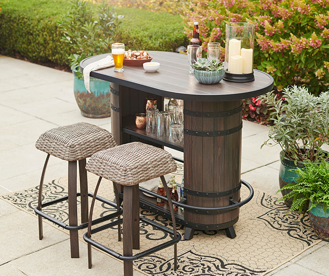 Real Living 3 Piece Wine Barrel Patio Bar Set