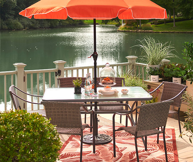 Gray All Weather Wicker Patio Chair Dining Umbrella Set