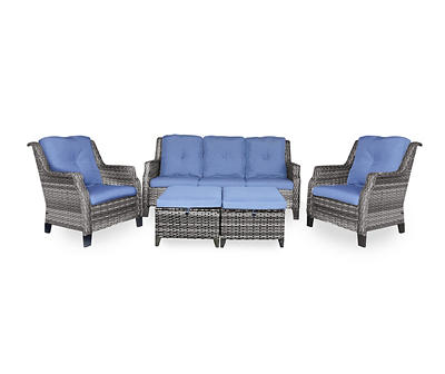 Rockbridge 5-Piece Wicker Cushioned Patio Seating Collection with Navy Cushions