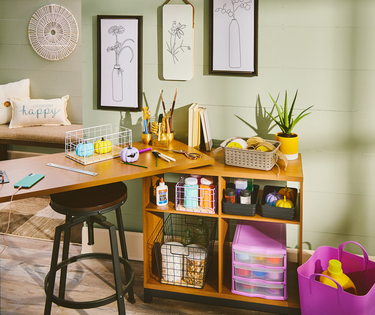 Pivot Desk & Lilac Storage Essentials Set