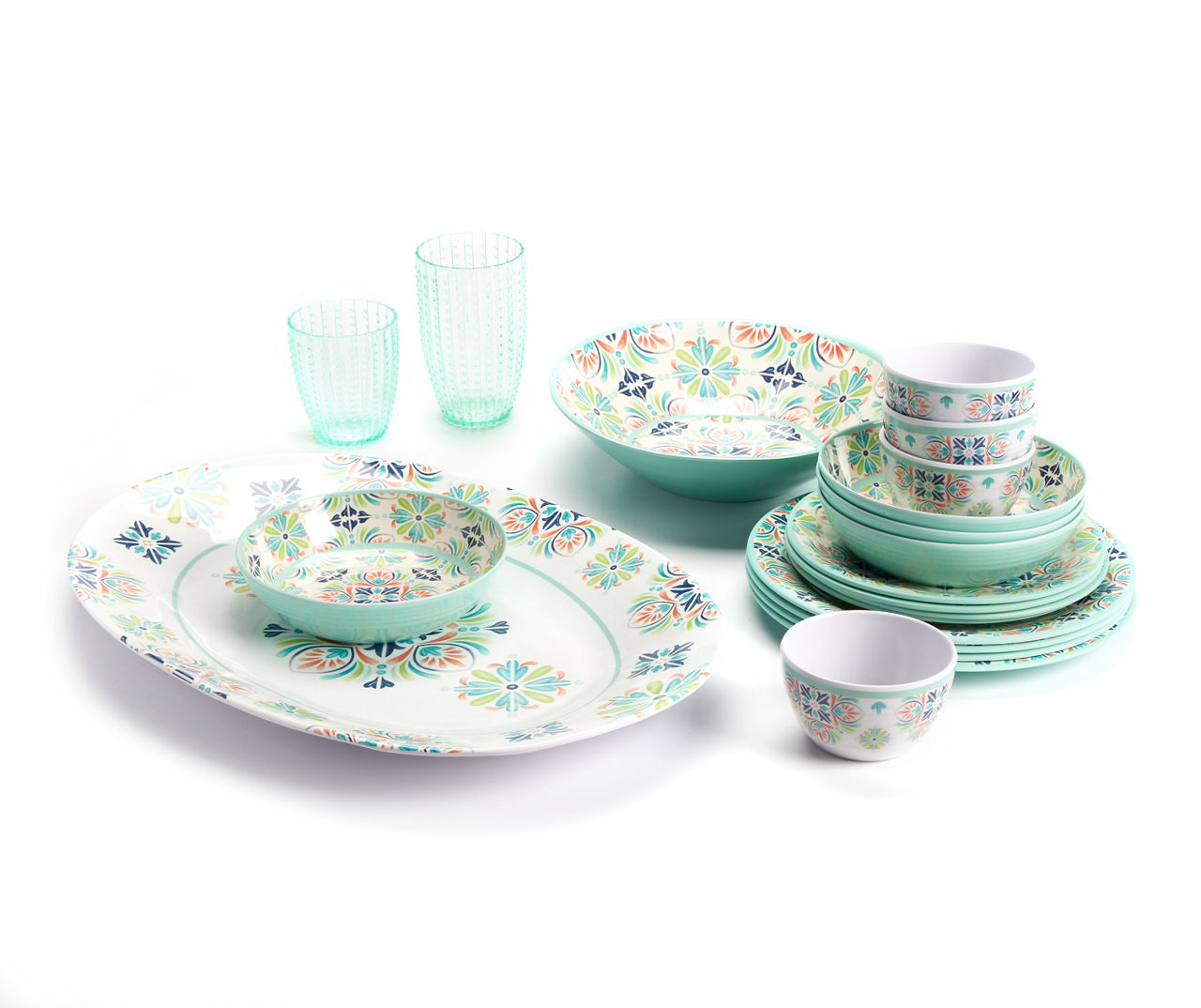 Mint & Terra Cotta Medallion Melamine Outdoor Dinnerware Collection