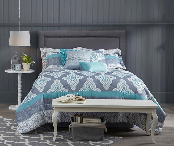 Living Colors Aqua & Gray Tile 12-Piece Comforter Sets