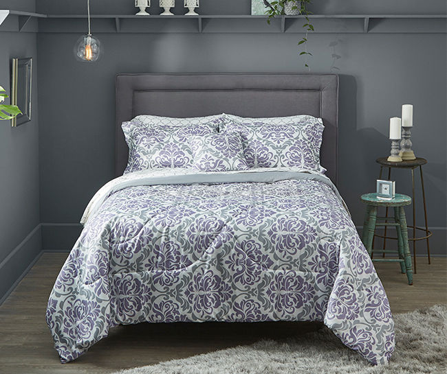 Just Home Purple & Gray Damask Comforter Sets | Big Lots