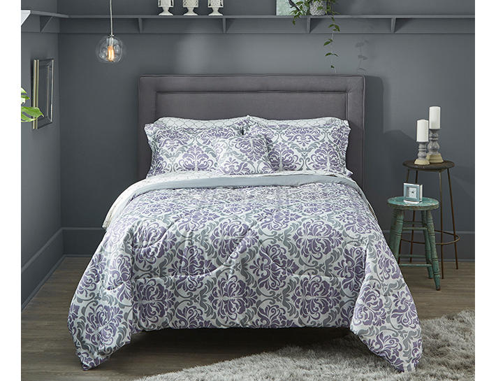 Just Home Purple & Gray Damask Comforter Sets