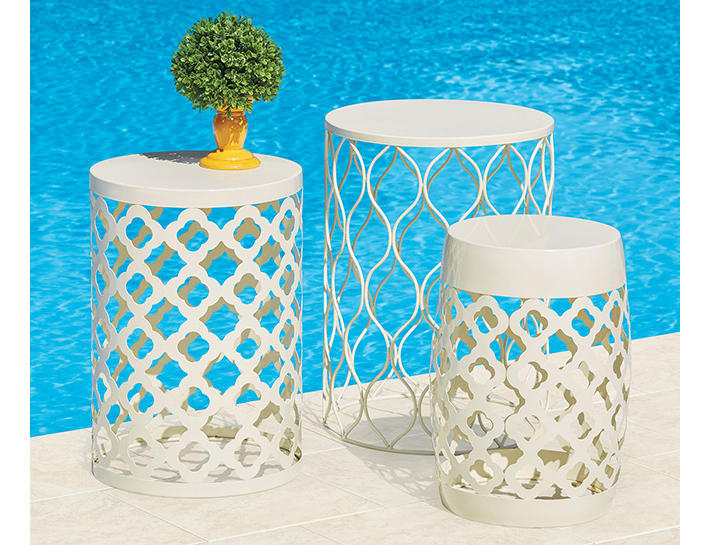 Cream Outdoor Drum Table Collection 