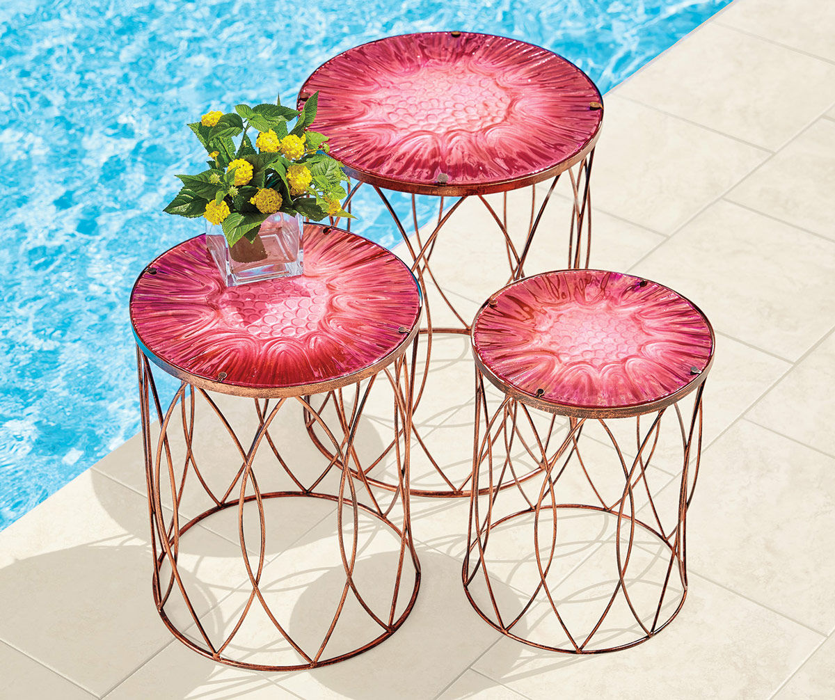 Red Floral Glass Top Garden Tables Collection Big Lots