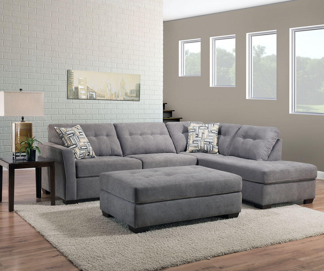 NEW Large Modern Gray Microfiber Living Room Sofa Couch Chaise Sectional Set G3E 