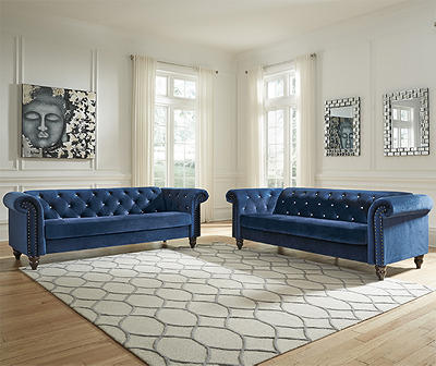 Signature Design by Ashley Malchin Blue Tufted Chesterfield Living Room Collection 