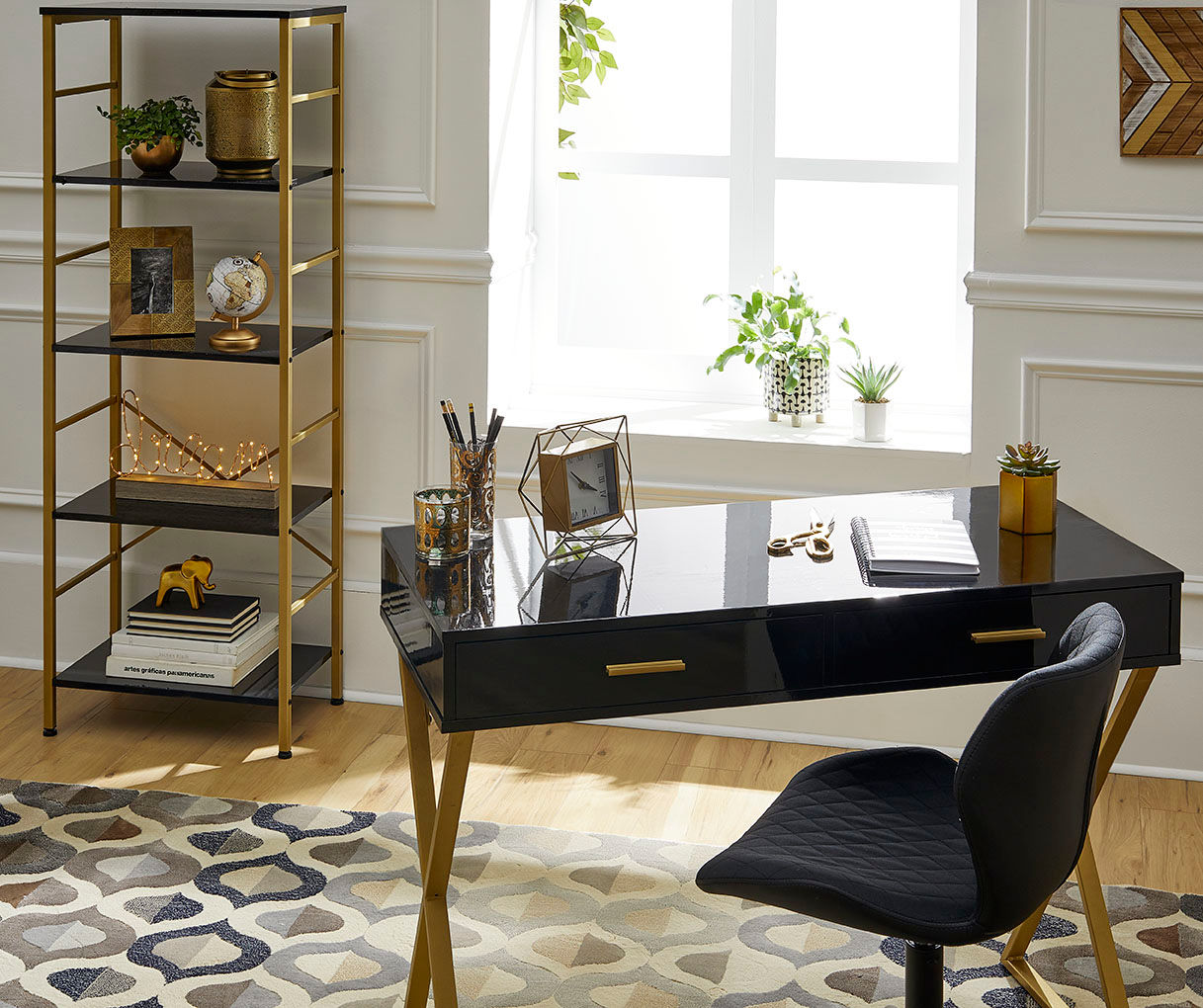 Black and Gold Masculine Office Desk Decor for Men Set X 3 Framed